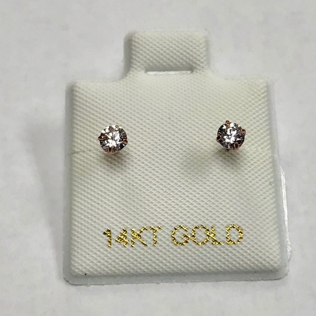 3mm Solid Rose Gold 14 Karat Cz Earring.